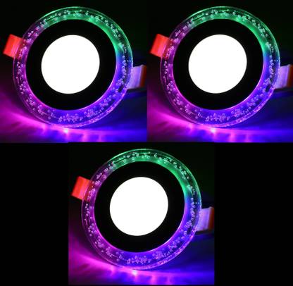 D'Mak 3+3 Watt Double Color Round Jelly LED Panel Light Side 4D Effect Light (White & PGB, Pack Of 3) Recessed Ceiling Light Ceiling Lamp