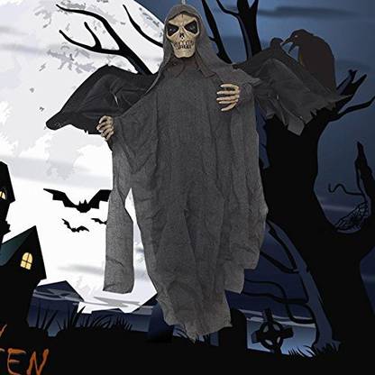 LEEGOAL Tm) Halloween Electric Hanging Creepy Scream Scary Animated Skeleton Ghost Doll Prop Party Decoration Gray)