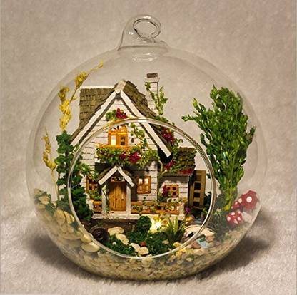 Mama Store Diy Doll House Miniatura Mini Glass Ball Model Building Kits Wooden Miniature Dollhouse Toy Gift Forest Villa