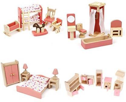 4 Set Dollhouse Furniture Kid Toy Bathroom Kid Room Bedroo 