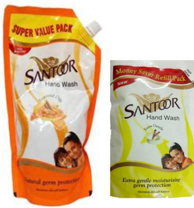 Santoor CLASSIC SANDALWOOD & TULSI HAND WASH 750 ML+ EXTRA GENTLE MOISTURISING GERM PROTECTION HAND WASH 180 ML Hand Wash Pouch