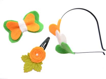 Pretty Ponytails India Tricolor Hair Accessories Gift Set Saffron Orange Green White Hair Accessory Set