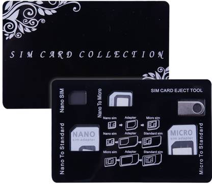 VibeX ® Black Nano Sim Adapter and Micro Sim Adapter and Nano to Micro Adapter with a Sim Card Folder and a Needle Sim Adapter