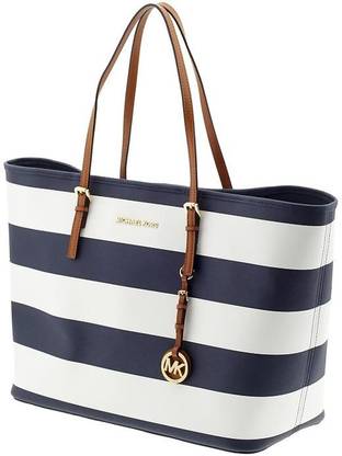MICHAEL KORS Medium Jet Set white blue Striped Travel Tote bag Waterproof Messenger Bag