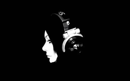 music-dark-black-headphones-minimalism Wall Poster Paper Print