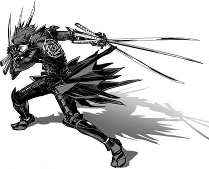 Athahdesigns Anime armor-black-and-white-chrome-date-masamune-katana-male-monochrome-ninjas-samurai-sengoku-basara-weaponsWallpaper Paper Print
