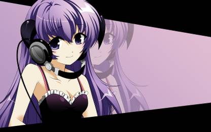 furude-hanyuu-higurashi-no-naku-koro-ni-bare-shoulders-dark-headphones Wall Poster Paper Print