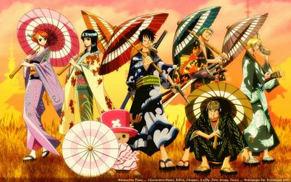 Athahdesigns Anime chopper-japanese-clothes-kimono-monkey-d-luffy-nami-one-piece-nico-robin-one-piece-roronoa-zoro-sanji-one-pieceWallpaper Paper Print