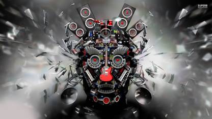 face-speaker-drum-trumpet-keyboard-piano-guitar Wall Poster Paper Print