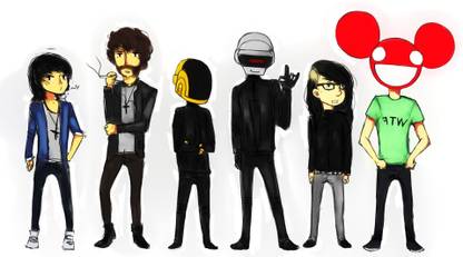 daft-punk-deadmau-skrillex-steve-aoki-drawing Wall Poster Paper Print