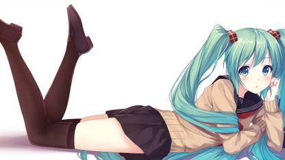 -blue-eyes-blue-hair-hatsune-miku-long-hair-lying-down-music-school-uniforms.-twintails-vocaloid Wall Poster Paper Print