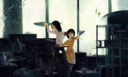 Akhuratha Anime wanime-painting-studio Wall Poster Paper Print