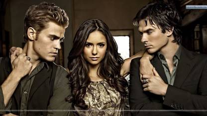 Wall Poster a/elena-stefan-vampire-diaries-damon-backgroundss-posing Paper Print