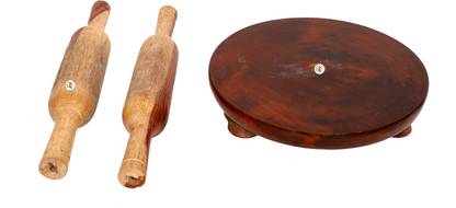 KDT Wooden Roti Maker 1 Chakla With 2 Belan Rolling Pin & Board