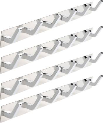DOCOSS Set Of 4-Welcome Glossy 6 Pin Bathroom Cloth Hanger Door Wall Steel Hooks For Hanging keys,Clothes Holder Hook Rail 6