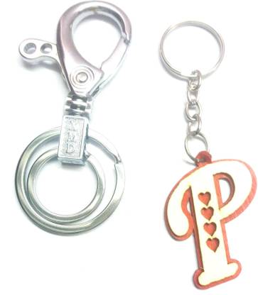 Prime Key Chain Alphabet Letter P Wood Key Chain Fancy Metal Key Ring Key Chain