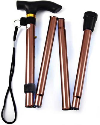 इकतु Automatic Magnetic Snap-Out Folding Crutch Walking Cane Folding Stick with Adjustable Length (33-37 Inch) (Copper)  वॉकिंग स्टिक