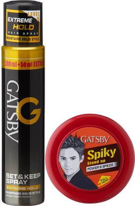 GATSBY Set & Keep Hair Spray Extreme Hold 250 ml with Hair Styling Wax Power & Spikes 75 g Hair Spray