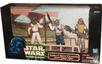 STAR WARS 1998 The Power Of The Force 3-Pack Movie Scene 4 Inch Tall Action Figure Set - Jabba'S Skiff Guards With Klaatu, Barada And Nikt