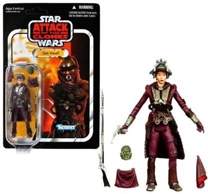 STAR WARS Hasbro 2010 Vintage Kenner Reproduction "Attack Of The Clones" Series 4 Inch Tall Action Figure - Zam Wesell With Blaster, Secon
