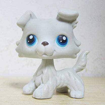 Littlest Pet Shop Good Luck Charm Collection Lps Grey White Collie Puppy Dog Figure Toys + Gift By