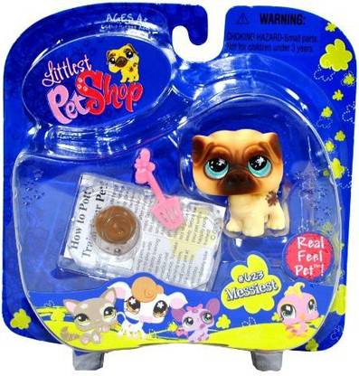Littlest Pet Shop Hasbro Year 2007 Portable Pets "Messiest" Series Collectible Bobble Head Pet Figure Set #623 - Pug Puppy Dog With Dog Dropping,