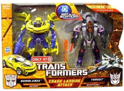 TRANSFORMERS Crash Landing Attack Bumblebee Vs. Thrust Action Figure Set