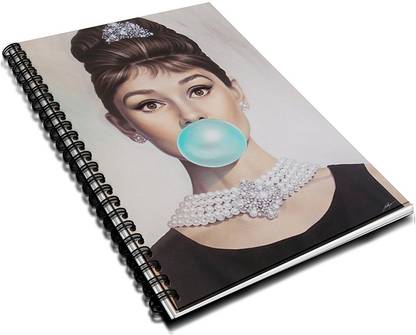 Audrey Hepburn Bubble Gum Artistic Quirky 2018 Diary Journal Planner Notebook Wirebound - Wire bound spiral A5 Fine Art Print