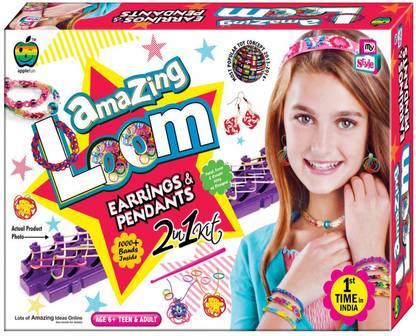 GRAPPLE DEALS Amazing Loom 2 in 1 Earrings And Pendants Pack Easy Way For Learning Weaving And Such Activities For Kids.
