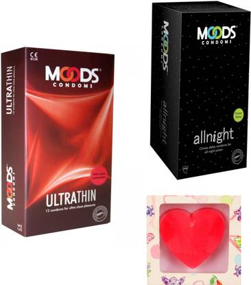 MOODS All Night & Ultra Thin Condoms With Premium Heart Shape Soap Condom