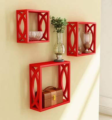 eCraftIndia Set of 3 Decorative Square Floating Wall Shelves Wooden Wall Shelf
