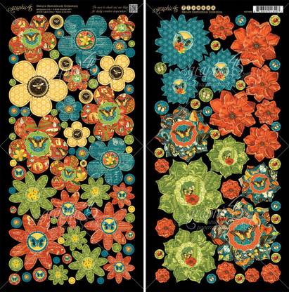 Graphic 45 Nature Sketchbook Cardstock Die - Cuts 6"X12" Sheets 2 Per Package - Flowers