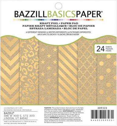 Bazzill Basics Cardstock Pad 6"X6" 24 Per Package - Kraft with Gold Foil