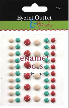 Eyelet Outlet Adhesive - Back Enamel Dots 52 Per Package - Tan/Green/Red