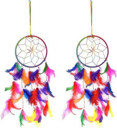 Ryme Ryme Multicolor Dream Catcher Attracts Positive Dreams With Colorful Feather For Home/Office (Pack of 2) Wool Dream Catcher