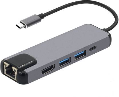microware 5 in 1 USB C Hub Hdmi Gigabit Ethernet Adapter for Macbook Pro, Type C to Rj45 Lan Adapter with USB-C Charger Port S - 1610 USB Hub