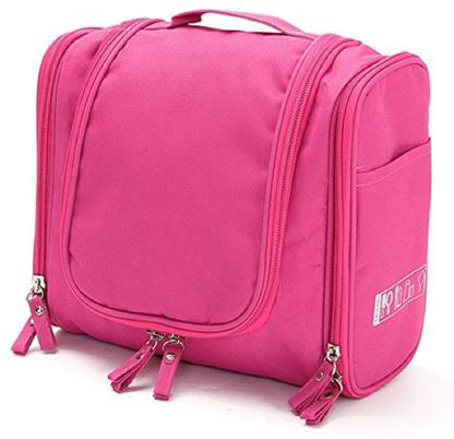 Iktu Multifunction Unisex Zipper Toiletry Bag Travel Organizer Hanger Storage Waterproof Makeup Pouch Cosmetic Case (Rose Pink)