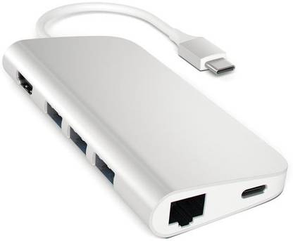microware 8 in 1 USB C Hub Multi-Port Type C Adapter Dongle for Macbook, Charge and Sync, 1 Type-C Power Pass Through, 1 HDMI (4K), 1 Ethernet,3 USB 3.0 Ports and SD/Micro Card Reader(Aluminum, Silver) usb 3.1type c 8 in 1 multi port hubs USB Cable