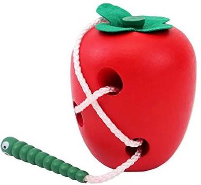 Katedy 2 Pcs Kids Baby Red Wooden Worms Eat Apples Threading Toys Educational Toys Apple Caterpillar Worm Coordination Toys