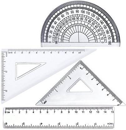BronaGrand 4Pcs Math Geometry Tool Plastic Clear Ruler Sets, Protractor, Triangle