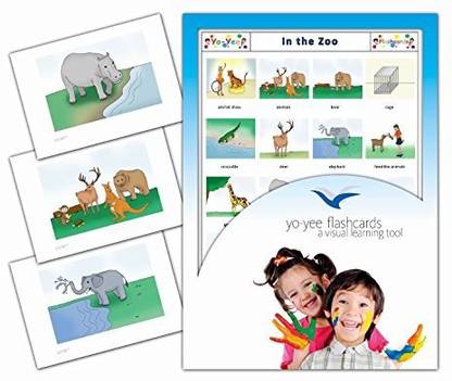 Yo Yee Education Zoo Animal Flash Cards In English - Vocabulary Picture Cards For Language Learning Perfect For Beginners, Babies, Toddlers, Kids