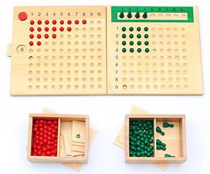 Yoovi Montessori Arithmatics Teaching Aids Bead Abacus Maths Learning Multiplication Board And Division Board W/ Wooden Box For Kids