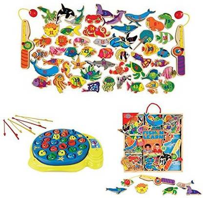 Pressman Toy Let'S Go Fishin' Game, T.S. Shure Fish Learn Numbers Wooden Magnetic Fishing Set, Best, Board, Entertaining, Inside, Outside Gam
