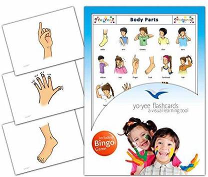 Yo Yee Education Body Parts Flash Cards In English With Matching Bingo Game Cards In One Set - Vocabulary Picture Cards For Babies, Toddlers, Kids