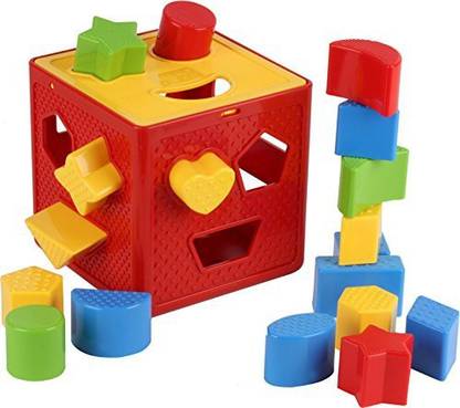 PLAY Baby Blocks Shape Sorter Toy - Childrens Blocks Includes 18 Shapes - Color Recognition Shape Toys With Colorful Sorter Cube Box