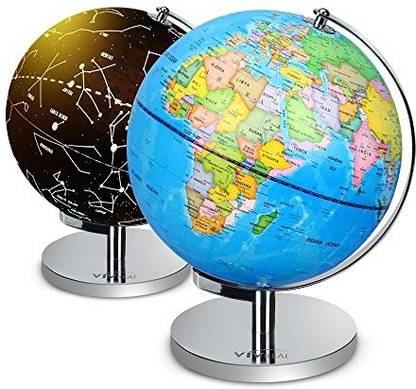 VIVREAL OFFICE Illuminated World Globe - 2 In 1 Globe With Plug, Daytime View 9" World Globe, Night View Stars And Constellations Globe, Built-