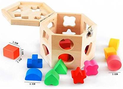 OWIKAR Wooden Shape Sorting Box Hexahedron Shape Sorter Intelligence Box 15 Holes Kids Baby Toy Educational Toys Shape Matching Blocks