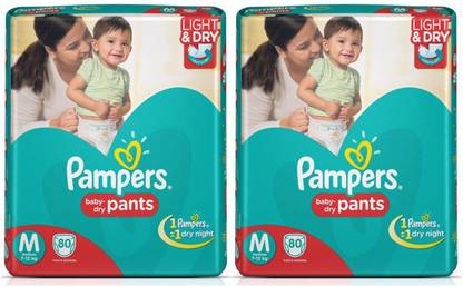 Pampers BABY DRY PANTS, MEDIUM SIZE, 80 Pcs. PACK, SET OF 2 PACKS, FOR BABY WEIGHT 7-12 Kgs. - M