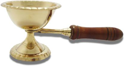 LotusFeet Spirituality LotusFeet Traditional Brass Dhoobakkal with Wooden Handle/Puja Dhoopakal/Pooja Dhoopkarandi Brass Table Diya