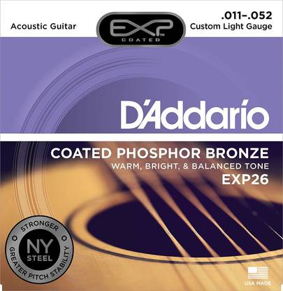 D'ADDARIO Acoustic EXP26 Coated Phosphor Bronze Acoustic Guitar Strings, Custom Light, 11-52 BY CHENNAI MUSICALS Guitar String